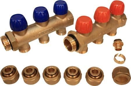 Wavin Tigris Fordelerrørssæt 1" 3vejs Inkl. 20x2,0 mm Pex koblingssæt