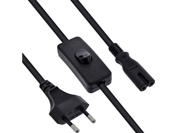 InLine Euro -virtajohto, 2 m, kytkimellä, CEE7/16 – IEC-C7, musta