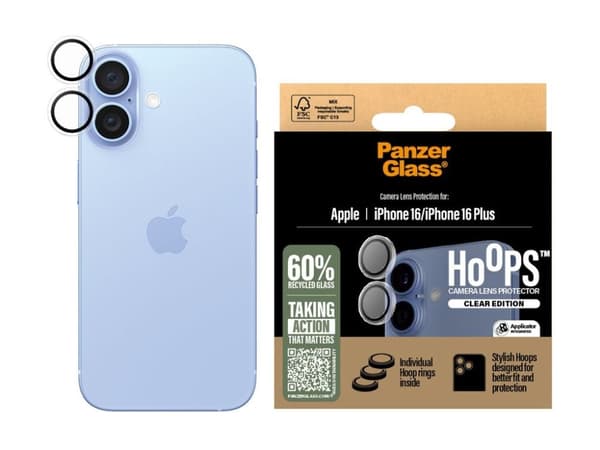 PanzerGlass Hoops - objektivskydd för mobil - transparent - för Apple iPhone 16, 16 Plus