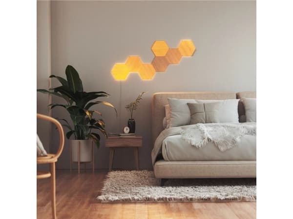 Nanoleaf|Elements Wood Look Hexagons Starter Kit (7 panels)|Cool White + Warm White
