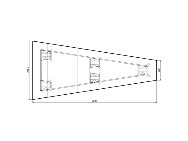 Konferencebord DNA, Lysgrå 5000x2365 mm trapezformet, Sort understel