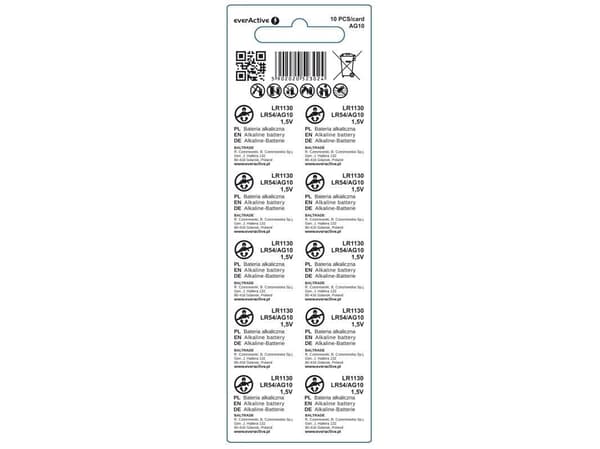 Everactive EVAG10, Engångsbatteri, LR1130, Alkalisk, 1,5 V, 10 styck, 5 År