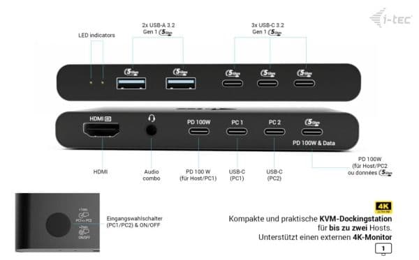 i-Tec - Dockningsstation - USB-C / USB4 / Thunderbolt 3 / Thunderbolt 4 / Thunderbolt 5 - HDMI