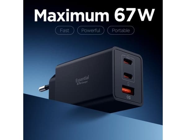 Spigen Essential EE673EU lader 3 porter 67W - svart
