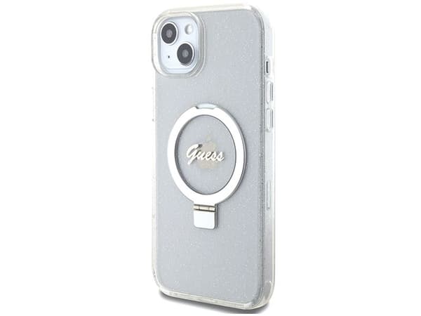 Guess GUHMP15MHRSGSD iPhone 15 Plus / 14 Plus 6,7" hardcase transparent med ringstativ - script glitter MagSafe