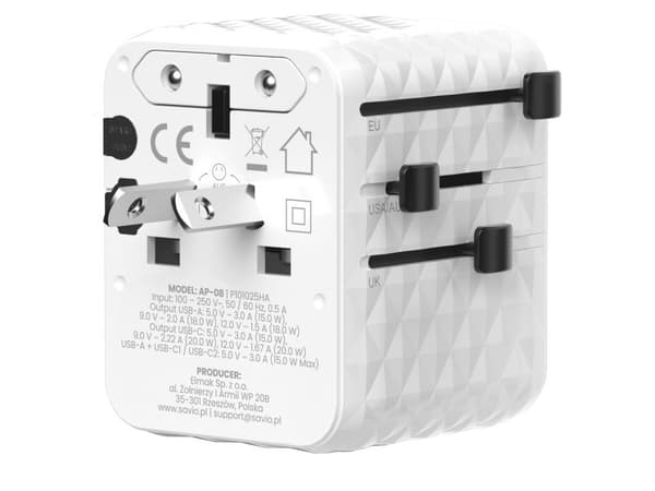 Savio AP-08, universal, 20 W, hvit, CE WEE, 70 mm, 60 mm