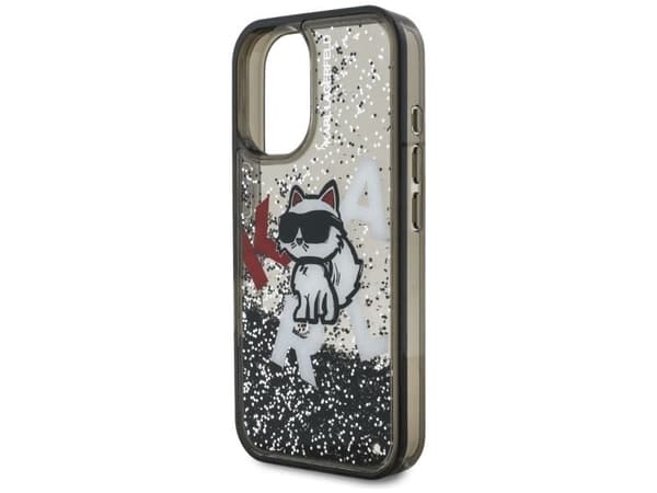 Karl Lagerfeld Liquid Glitter Choupette Logo iPhone 16 Case - Black