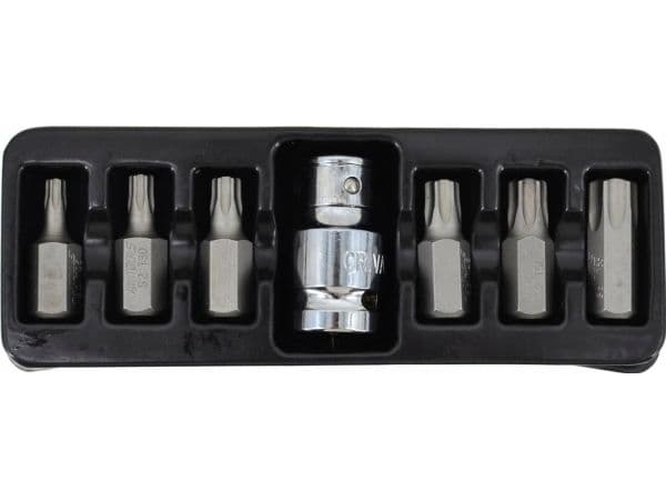 AWTOOLS TORX-bitser 7 stk. T25-T55 + adapter, Z med hull BLACK LINE