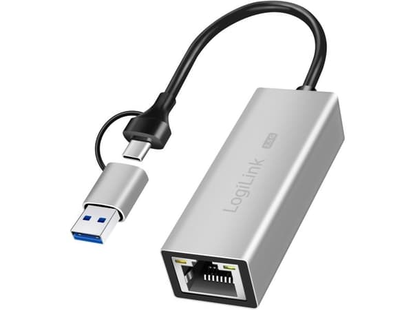 LogiLink USB-A/-C til 2,5G Ethernet nettverksadapter grå