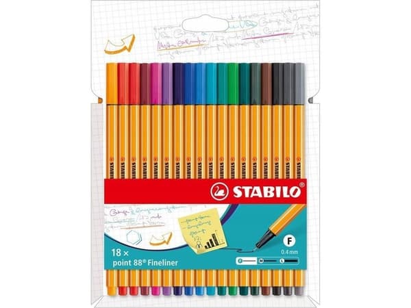 Stabilo Stabilo Point 88 fineliners, 18 farger