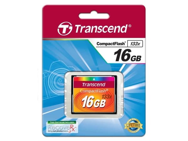 Transcend TS16GCF133, 16 GB, CompactFlash, MLC, 50 MB/s, 20 MB/s, musta