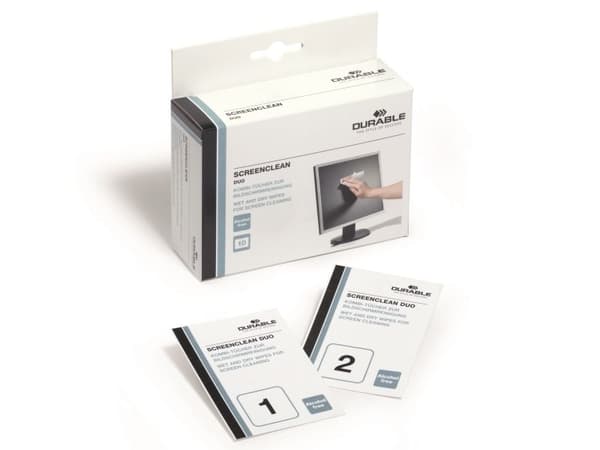 Durable Screenclean Duo, Valkoinen, Laatikko