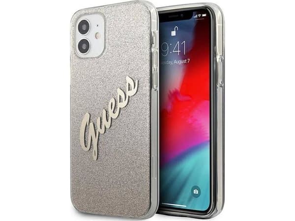Guess GUHCP12SPCUGLSGO iPhone 12 mini 5,4" hårdskal Glitter Gradient Script - guld/guld