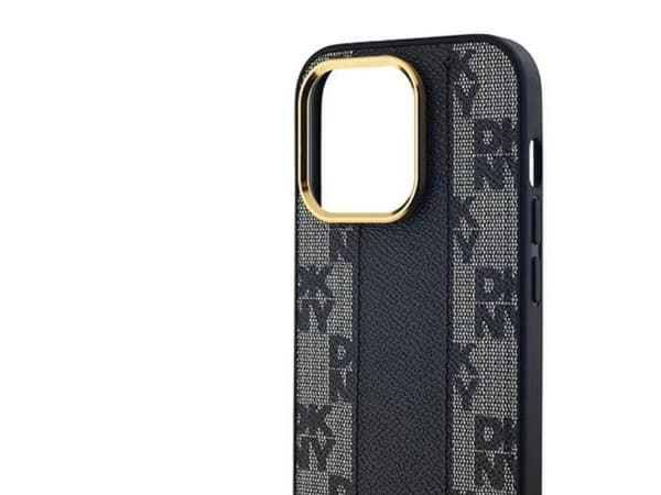 DKNY Leather Checkered Mono Pattern MagSafe Case for iPhone 13 Pro Max - Black