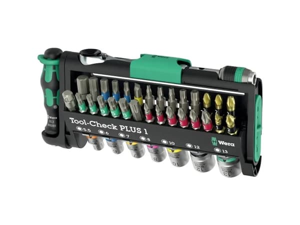 Wera Tool-Check PLUS - Ratcheting screwdriver with bit and socket set - i hållare