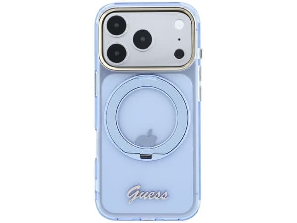 Guess IML Ring Stand 360 Script Metal Logo MagSafe Case for iPhone 17 Pro Max / 18 Pro Max - Light Blue