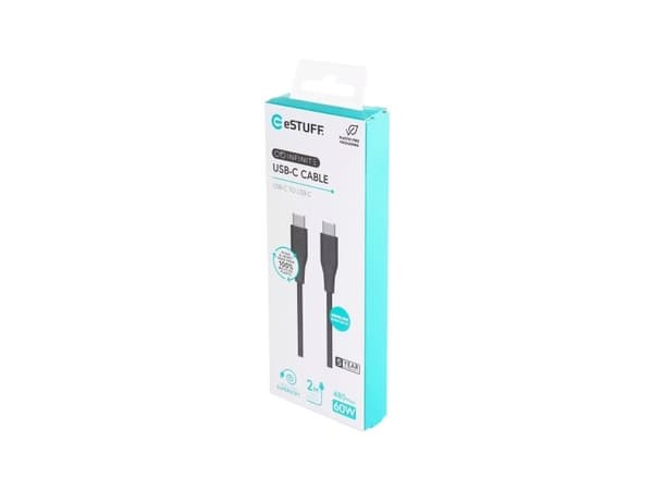 eSTUFF ES604280, 2 m, USB C, USB C, USB 2.0, Svart