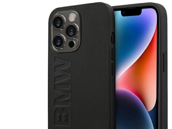 iPhone 14 Pro Max 6.7" lærstempel-etui BMW BMHCP14XSLLBK sort/sort