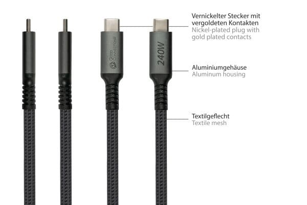 Alcasa 2240-CCT005A, 2 m, USB C, USB C, USB 2.0, Svart