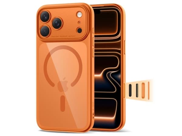Tech-Protect Magpeak MagSafe CC-deksel til iPhone 17 Pro - Transparent oransje