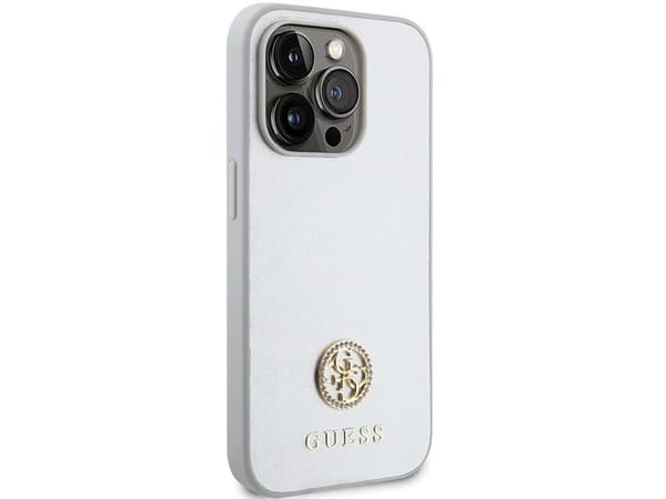 Guess Strass Metall-Logo-deksel for iPhone 15 Pro - sølv