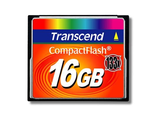 Transcend TS16GCF133, 16 GB, CompactFlash, MLC, 50 MB/s, 20 MB/s, musta