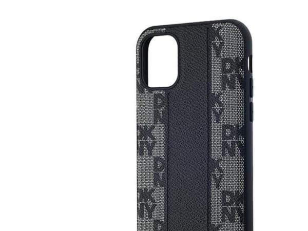 DKNY Leather Checkered Mono Pattern MagSafe Case for iPhone 11 / Xr - Black