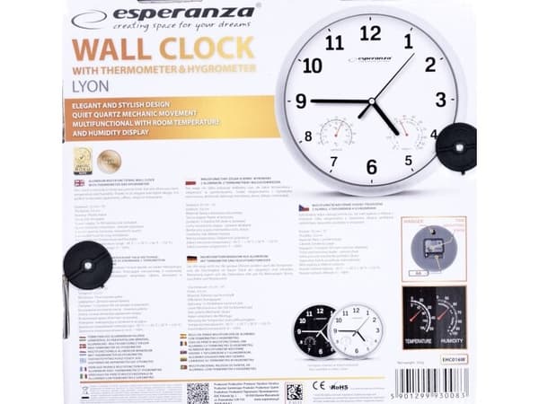 Esperanza LYON - Klocka - kvarts - väggmonterbar - 25 cm