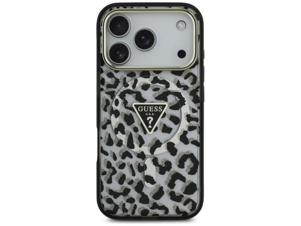 Guess leopard glitter MagSafe-etu til iPhone 17 Pro Max - Svart
