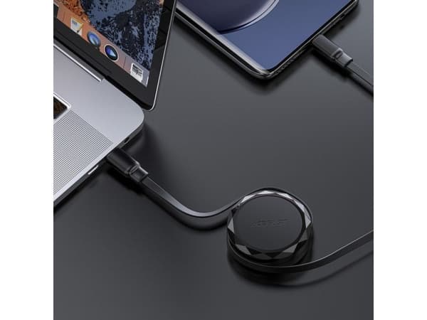 Acefast USB-C til USB-C kabel 60W, spiral m. organizer, svart