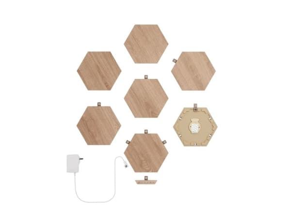 Nanoleaf|Elements Wood Look Hexagons Starter Kit (7 panels)|Cool White + Warm White