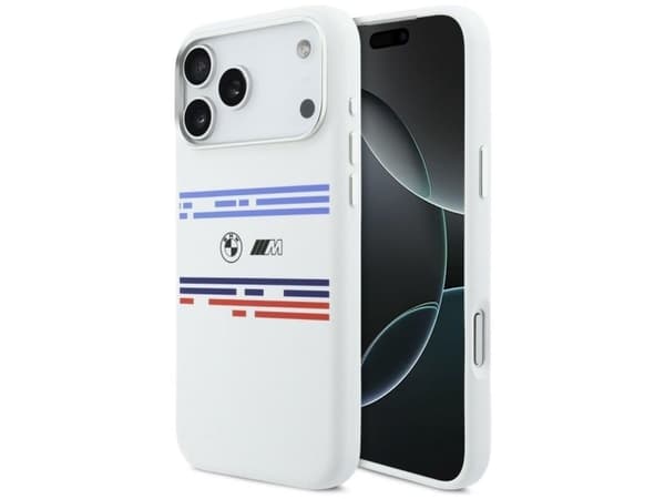 BMW M Silicon Horizontal Line MagSafe Case for iPhone 17 Pro Max - White