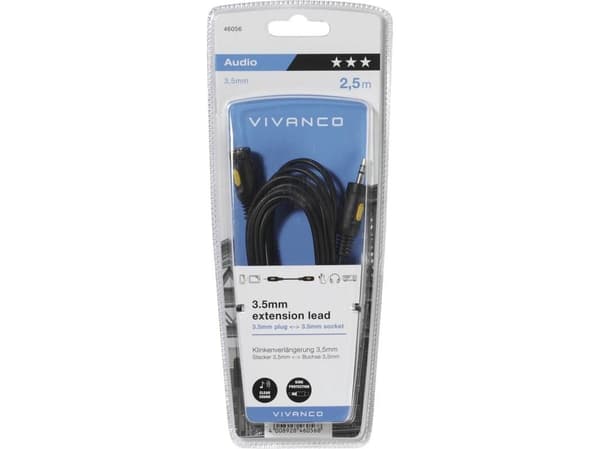 Vivanco VVAJACK25MFK, 3.5mm, Hankjønn, 3.5mm, Hunkjønn, 2,5 m, Svart