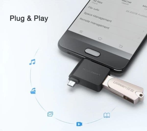 Ugreen 30453, USB-C/Thunderbolt 3, USB 3.0 A, Svart