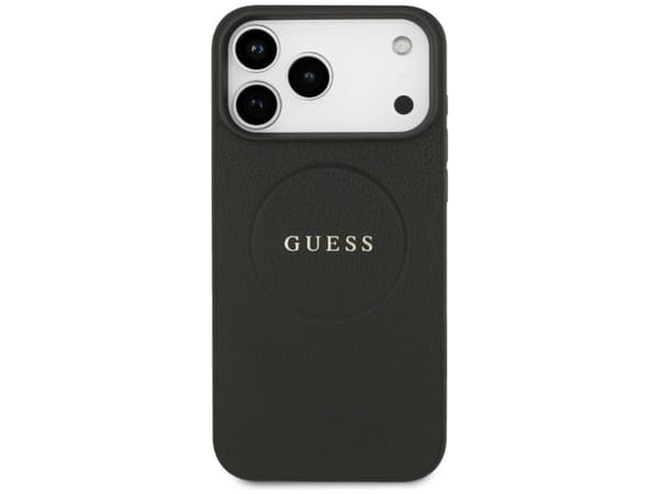 Hurtel Guess grained ring MagSafe-deksel til iPhone 17 Pro Max, svart