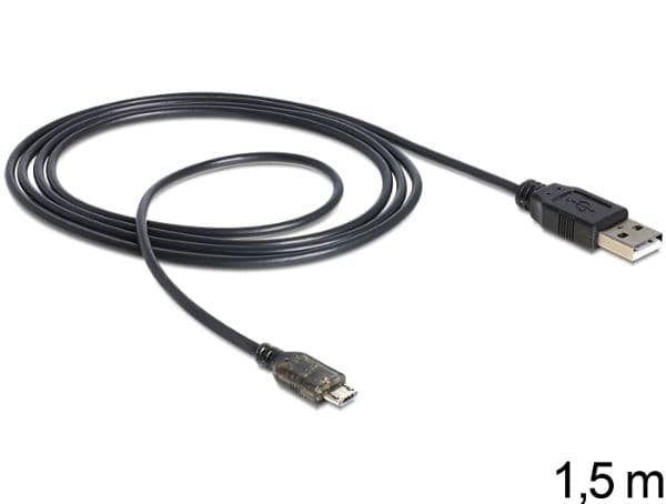 DeLOCK USB 2.0-A - USB micro-B, 1.5m, 1,5 m, USB A, Micro-USB B, USB 2.0, Uros/uros, musta
