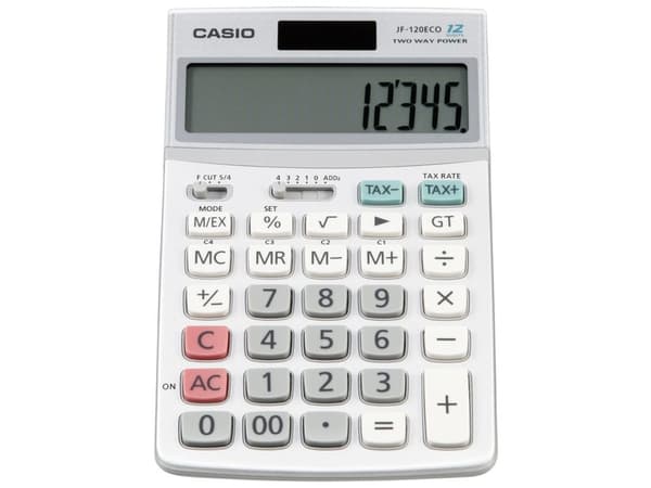 Casio JF-120ECO - Skrivebordskalkulator - 12 sifre - solpanel, batteri