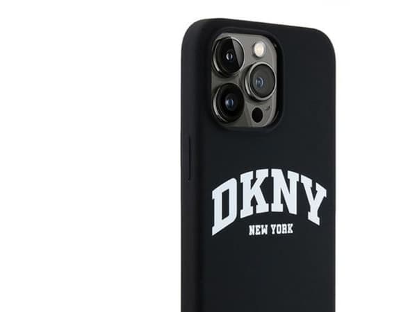 DKNY Liquid Silicone White Printed Logo MagSafe iPhone 14 Pro Max Case - Black