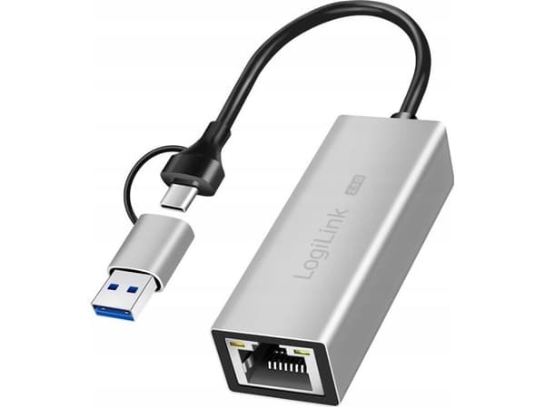 LogiLink USB-A/-C til 2,5G Ethernet nettverksadapter grå
