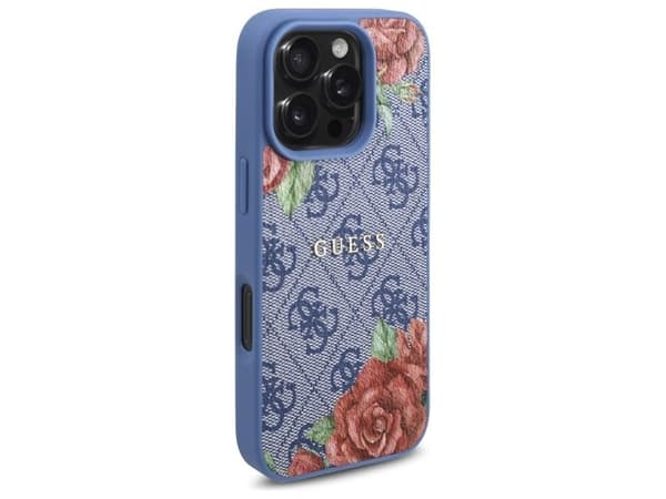 Guess 4G Flowers Print MagSafe-deksel til iPhone 16 Pro - blå