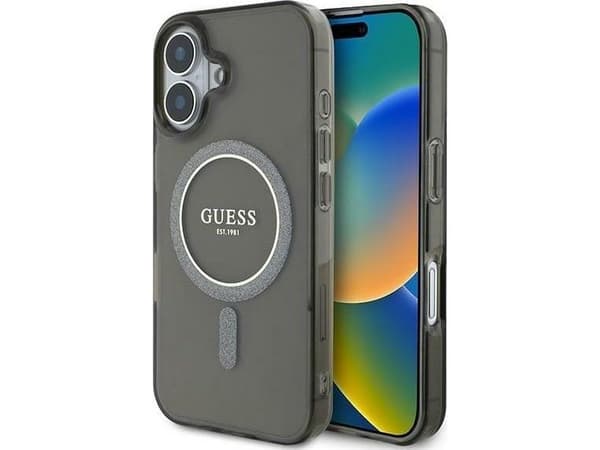 Guess IML glitter sirkel MagSafe-deksel til iPhone 16 - svart