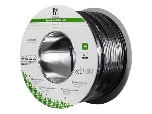 DELTACO TP-49 - Massekabel - 100 m - UTP - CAT 6 - halogenfri, utendørs, solid - svart