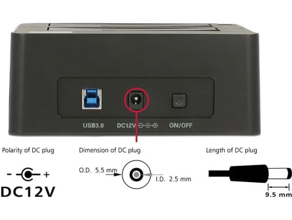 Delock Dual Docking Station SATA HDD > USB 3.0 with Clone Function - Diskkontroller - 2.5", 3.5" - SATA 6Gb/s - USB 3.0