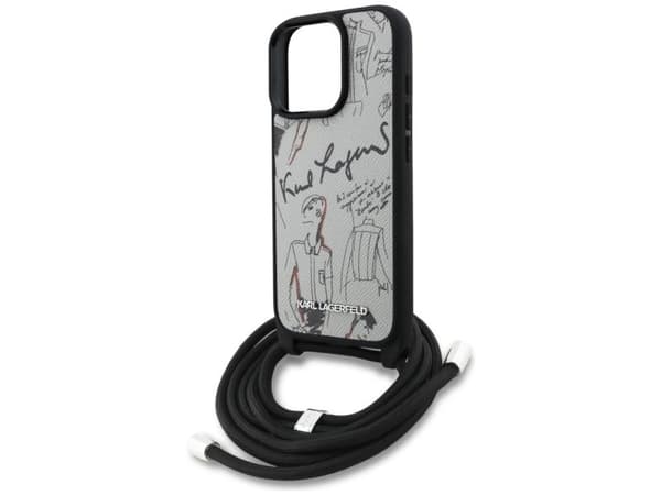 Karl Lagerfeld Crossbody Grained Pattern &amp; Logo Case for iPhone 16 Pro Max - Gray