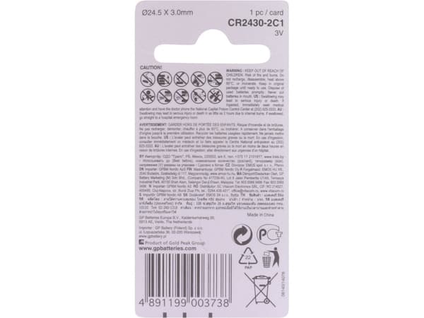 Gp CR2430 paristo 1 kpl.