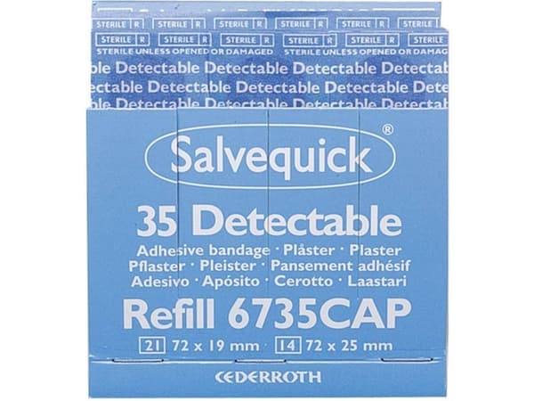 Salvequick plåster 35 Blue Detectable förpackning med 6 st