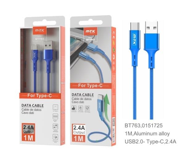 MTK USB-C-kaapeli - 2 AMP - 1 M - Blå