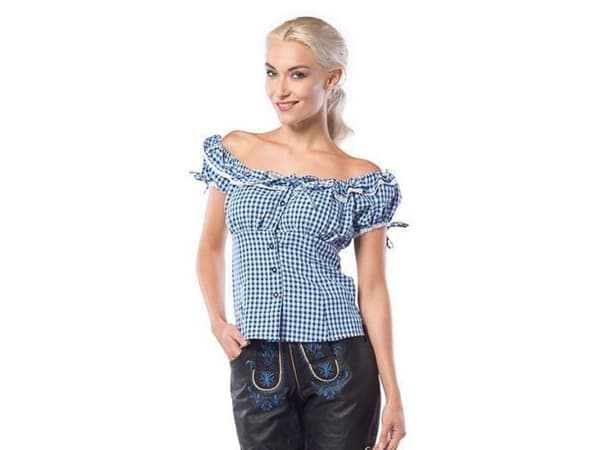 Tyrolsk blus, blå och vit rutig
