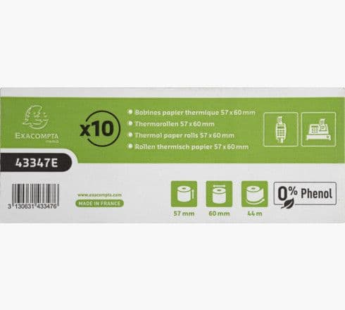 Exacompta 43347E, 55 g/m², Valkoinen, 60 mm, 44 m, 10 kpl