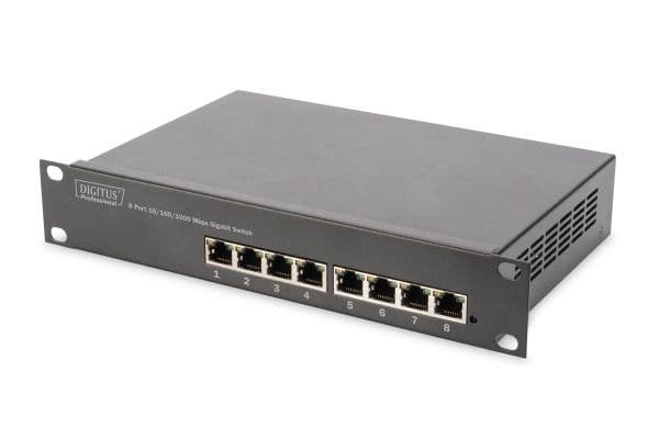 DIGITUS - Switch - ohanterad - 8 x 10/100/1000Base-T - rackmonterbar